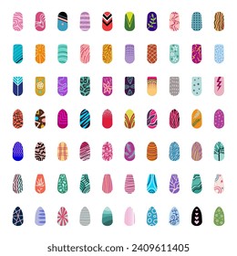 Manicure design. Decorative polish nails for woman fingers recent vector templates set