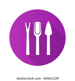 Manicure equipment flat design long shadow icon. Cuticle pusher, trimmer and exfoliator. Vector silhouette symbol