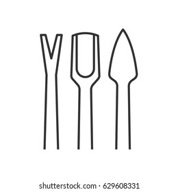 Manicure equipment linear icon. Thin line illustration. Cuticle pusher, trimmer and exfoliator. Contour symbol. Vector isolated outline drawing