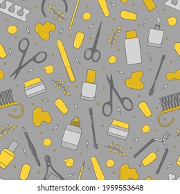 Manicure equipment vector seamless pattern