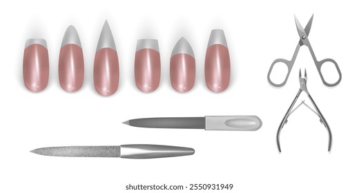 Equipamento de manicura Vetor conjunto de equipamentos de manicura Ilustração de vetor realista