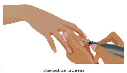 Manicure female hand vector icon with milling cutter vector Use for online store, beauty salon, spa, nail salon. Isolated over white background.