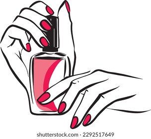 manicure female hands holding a bottle of nail polish vector drawing