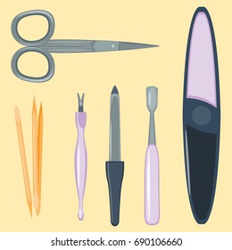 Manicure foot and hand care fingers instruments vector fashion personal cosmetics equipment