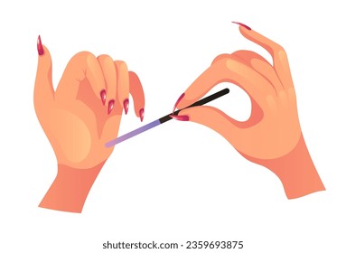Manicure hand arm nail polish polish finger concept. Vector flat graphic design illustration