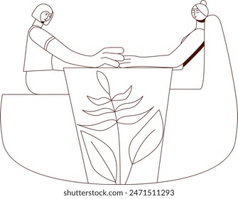 Técnicas de manicura y masaje de manos. por manicurista profesional en spa. Concepto de diseño de SPA. Dibujo de contorno. Ilustración vectorial aislada.