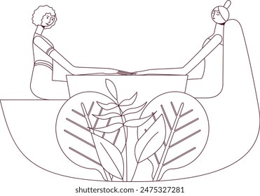 Manicure and hand-massage techniques. by professional manicurist in spa. SPA design concept. Contour drawing. Isolated vector illustration.