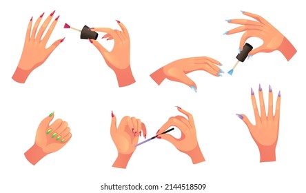 Manicure hands design element concept set. Vector flat graphic design cartoon illustration