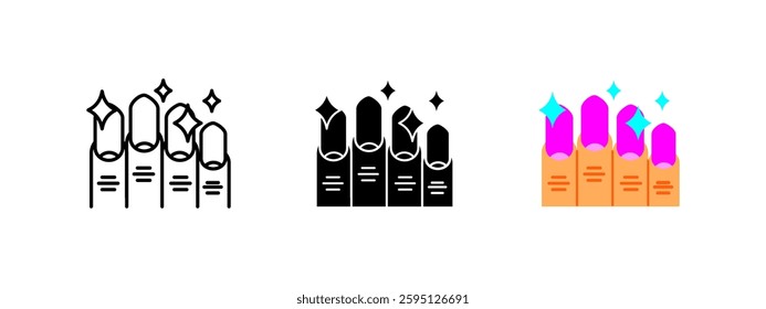 Manicure icon. Stylized nails with glossy polish and sparkles, representing beauty, nail care and salon treatments. Vector illustration for fashion, hygiene and cosmetic spa services.