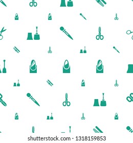 manicure icons pattern seamless white background. Included editable filled nail sawing, nail, sawing, nail polish, manicure scissors icons. manicure icons for web and mobile.