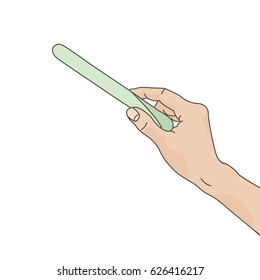 Manicure illustration. A hand with a nail file with black outline