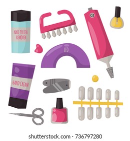 Manicure instruments hygiene hand care pedicure salon tweezers fingernail personal cosmetics equipment vector illustration.