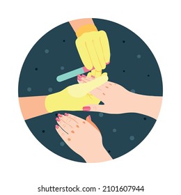 Manicure isometric icon with manicurist filing nails 3d vector illustration