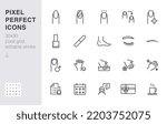 Manicure line icon set. Nail polish, pedicure, repair, eyebrow coloring, eyelash extension minimal vector illustration. Simple outline sign for beauty salon app ui 30x30 Pixel Perfect Editable Stroke