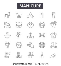 Manicure line icons, signs set, vector. Manicure outline concept, illustration: manicure,beauty,care,nail,polish,salon,spa