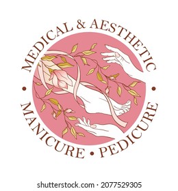 Manicure master, pedicure, business card, simple stylish icons for beauty salon, spa, medical massage and foot care. 