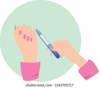 Manicure with nail file, vector illustration.