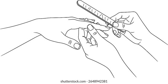 Manicure Nail Filing Line Art: Hand Care Outline Illustration