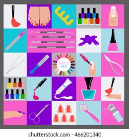 Manicure, nail salon. Icon set. Vector illustration