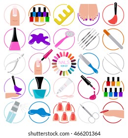 Manicure, nail salon. Icon set. Vector illustration
