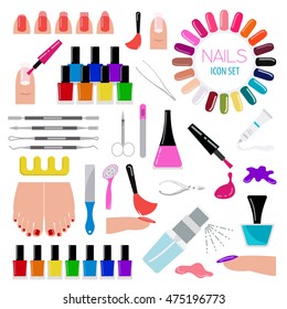 Manicure, nail salon. Icon set. Vector illustration