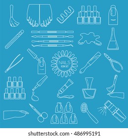 Manicure, nail salon. Icon set. Thin line design. Vector illustration