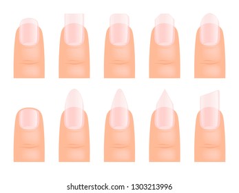 Manicure nails. Various type of fingernail art vector cartoon template