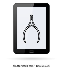 manicure nipper line vector icon on a realistic tablet. Flat design style