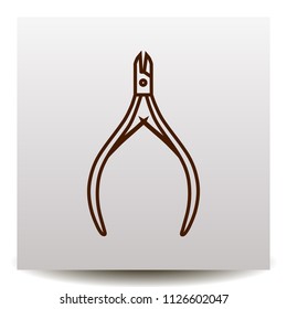 manicure nipper line vector icon on a realistic paper background with shadow. Flat design style