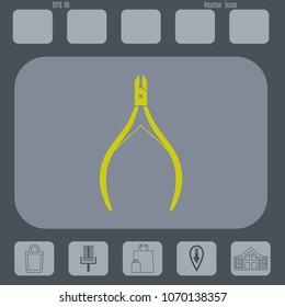 manicure nipper vector icon on a gray cine-film backround. Flat design style