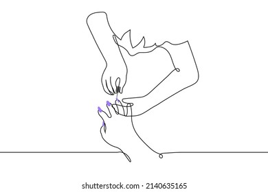 manicure - one line drawing vector. the process of painting the nails on the hands, the manicurist at work 