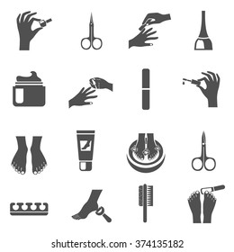 Manicure And Pedicure Black Icons Set With Water Foot Massage Machine And Nail Polish Abstract Isolated Vector Illustration