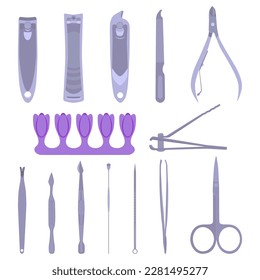 Manicure, pedicure and face cleaning tools set, flat vector illustration isolated on white background.