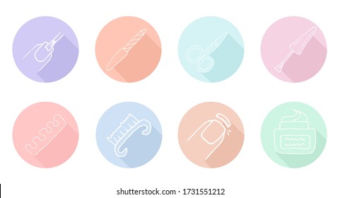 Manicure and pedicure icons. Simple vector set. Contains such sign as nail file, scissors, brush and more. Beautiful simple icons.