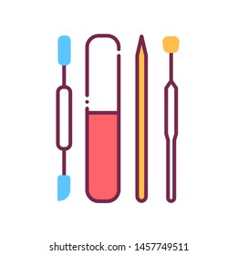 Manicure and pedicure instruments color line icon. Tools: Pusher, nail file. Nail service. Beauty industry. Pictogram for web page, promo. UI/UX/GUI design element. Editable stroke.