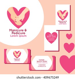 Manicure and pedicure logo. Set of business cards for manicure and pedicure