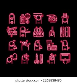 Manicure And Pedicure neon light sign vector. Nail Polish And Scissors, Tweezers And Cream, Cuticle Nipper And Uv Lamp Manicure Equipment Illustrations