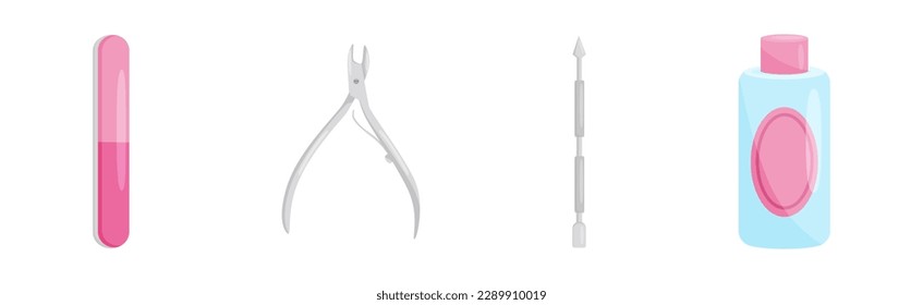 Manicure and Pedicure Pink Tools and Accessory Vector Set