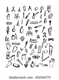 Manicure and pedicure set, sketch for your design. Vector illustration