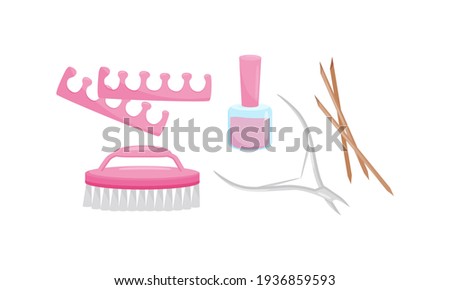 Manicure and Pedicure Tools with Cuticle Nipper and Nail Polish Vector Set