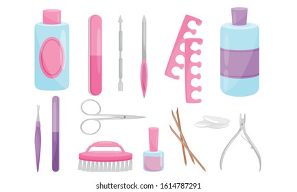 Manicure and Pedicure Tools Vector Set. Professional Nails Care Equipment Collection