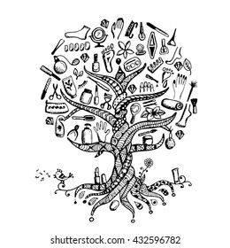 Manicure and pedicure. Tree concept, sketch for your design. Vector illustration