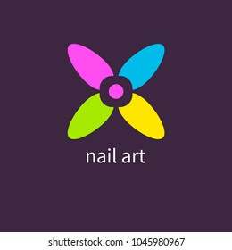 Manicure salon. Art nails, colored, colorful nail polish, logo, icon manicurist. Vector illustration