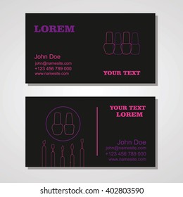 Manicure salon business card design templates set.Beauty  pink business card template.Set of business cards for pedicure