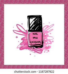 Manicure salon symbol: square nail polish. Hand drawn watercolor style illustration of nail art accessories. Fashion background for beauty salon decoration, logo, uniform print.