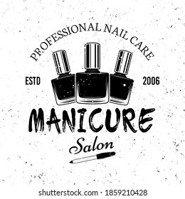 Manicure salon vector monochrome emblem, label, badge or logo isolated on white background