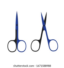 Manicure scissors flat icon. Open and closed nail cut tool