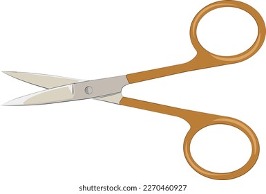 Manicure scissors with gold handles. Vector illustration. Isolated on the white background. 