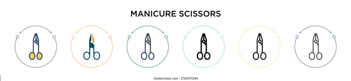 Manicure scissors icon in filled, thin line, outline and stroke style. Vector illustration of two colored and black manicure scissors vector icons designs can be used for mobile, ui, web