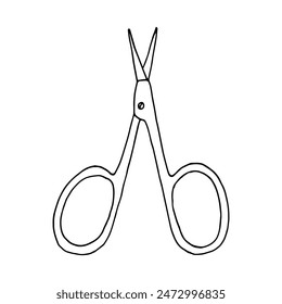 Manicure scissors isolated on white background. Black and white vector doodle illustration of nail care scissors.